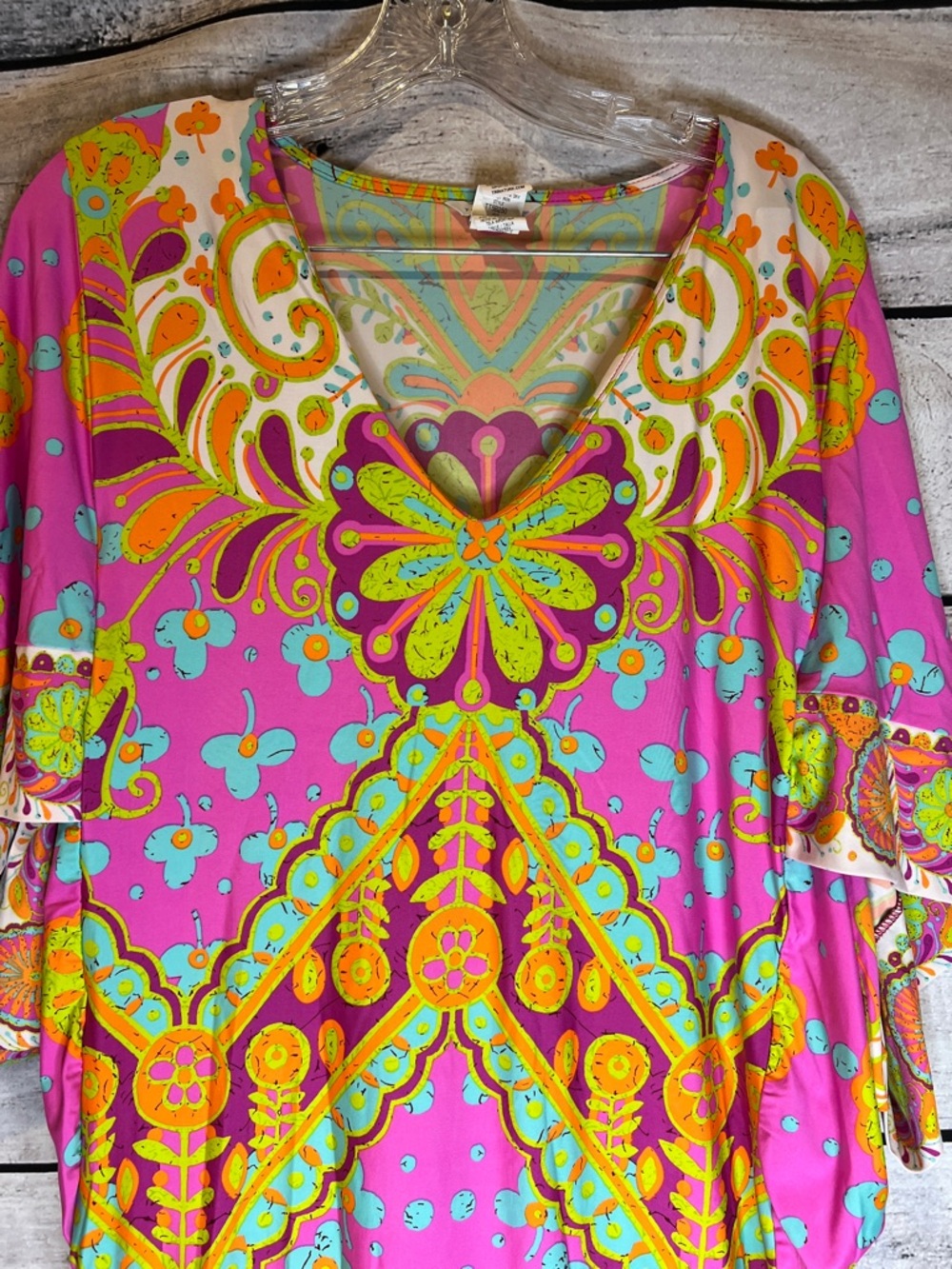 Trina Turk Woodblock Batik Boho Chic Pink Floral Swim Coverup Tunic Dress Size M - Picture 5 of 11